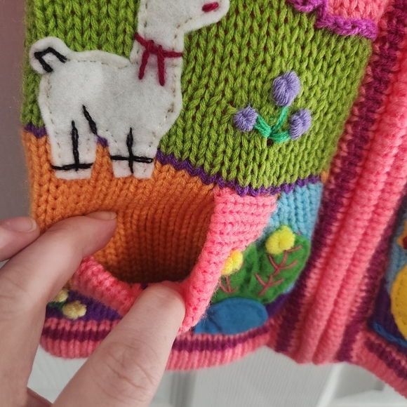 NWT Acrilico hand knit sweater colorful embroidered textured animals Toddler 12M - Picture 4 of 8